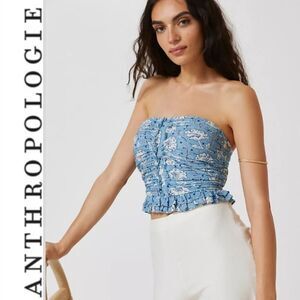Anthropologie Rouched Floral Print Tube Top